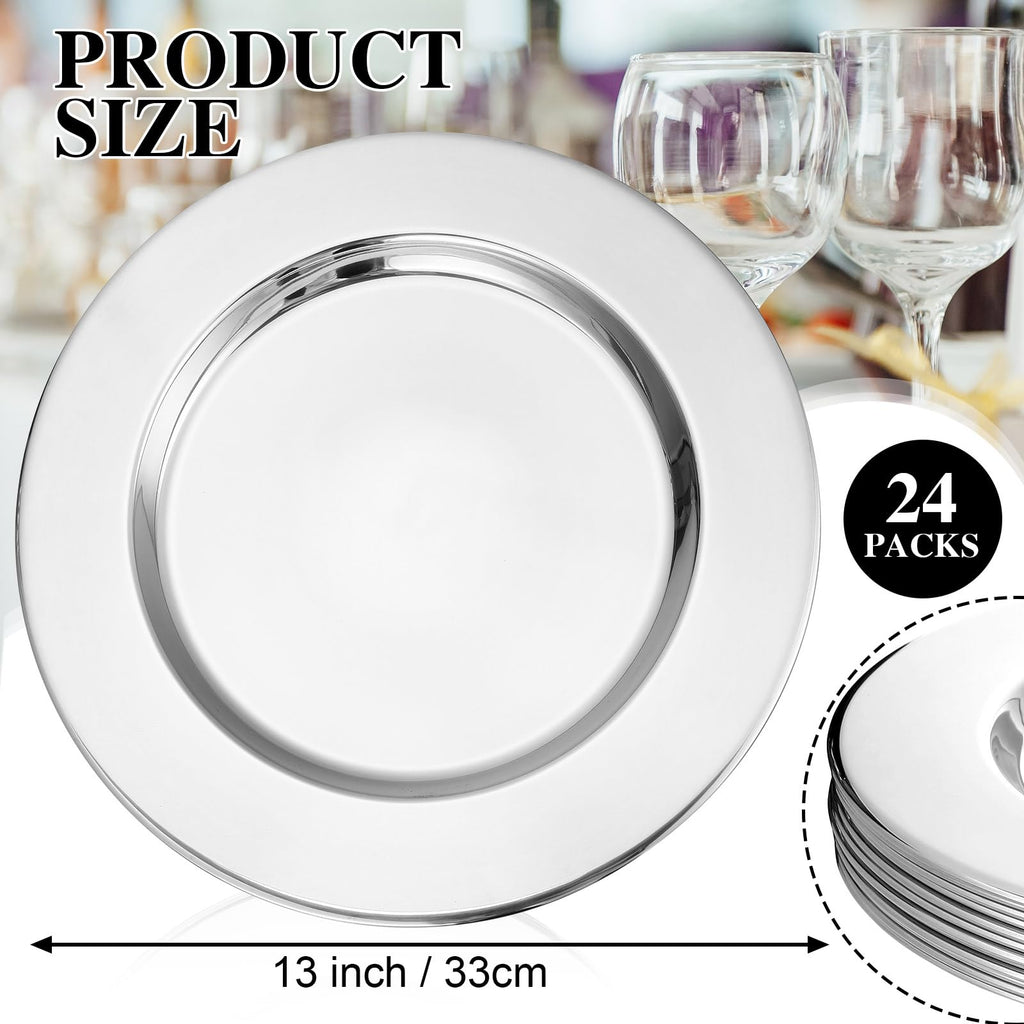 24 Pcs Stainless Steel Silver Charger Plates Bulk 13 Inch Round Set
