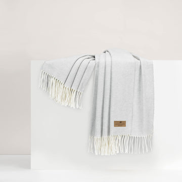 All-Season, Luxury Silver Herringbone Throw - Soft Woven Throw with Decorative Fringe - Made in Italy - 51"W x 67"L