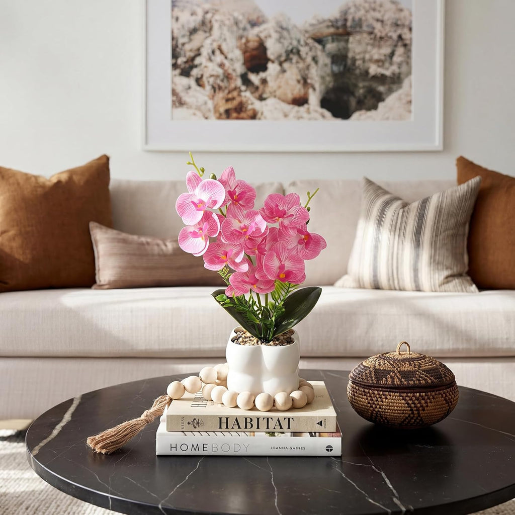 Pink Artificial Orchids Flowers in Pot 14" Tall Realistic Faux Phalaenopsis