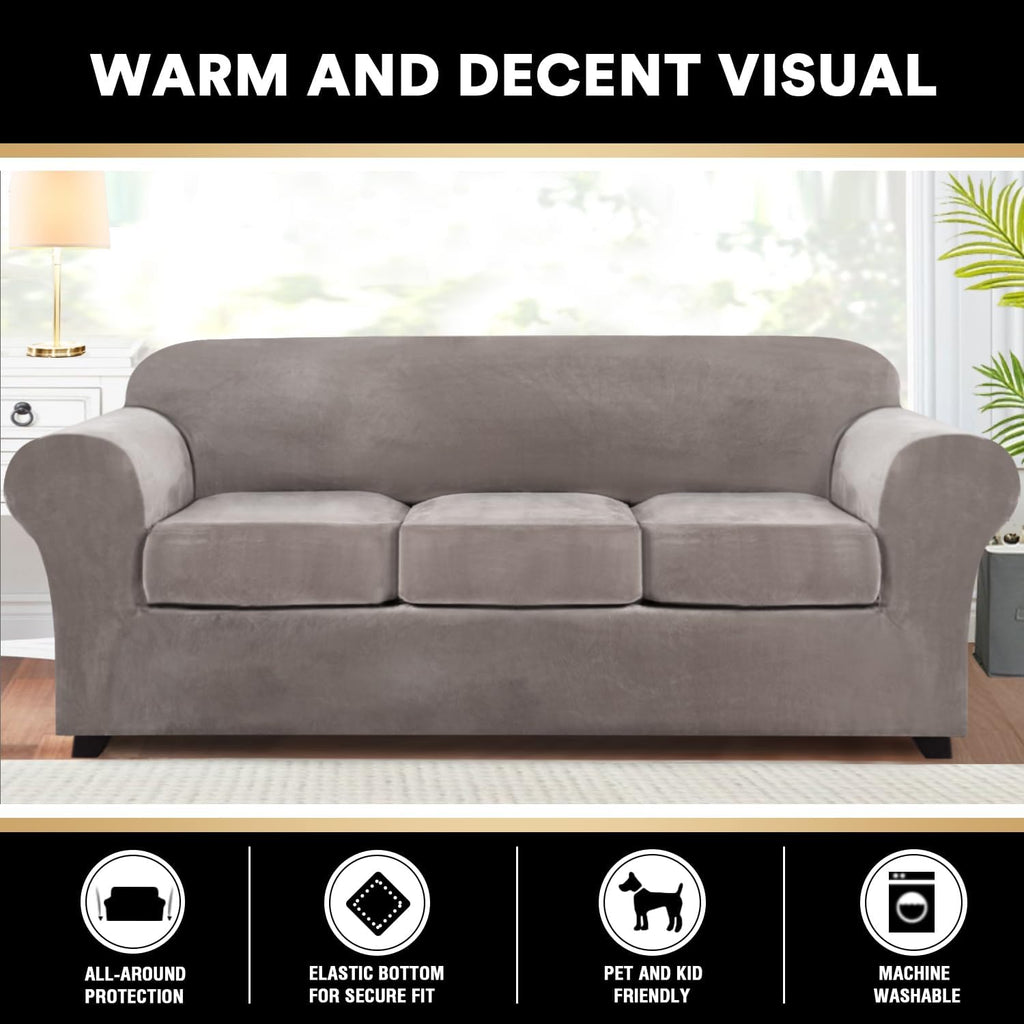Velvet Couch Covers for Sofa Soft 4 Pieces Couch Covers for 3 Cushion Couch Sofa Pet Friendly Furniture Protector
