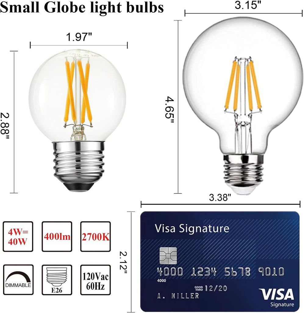 G16.5 Light Bulb LED,4W E26 LED Bulb dimmable Equivalent E26 40 watt Light Bulb,Warm White 2700K,400lm,CRI85+,AC120V