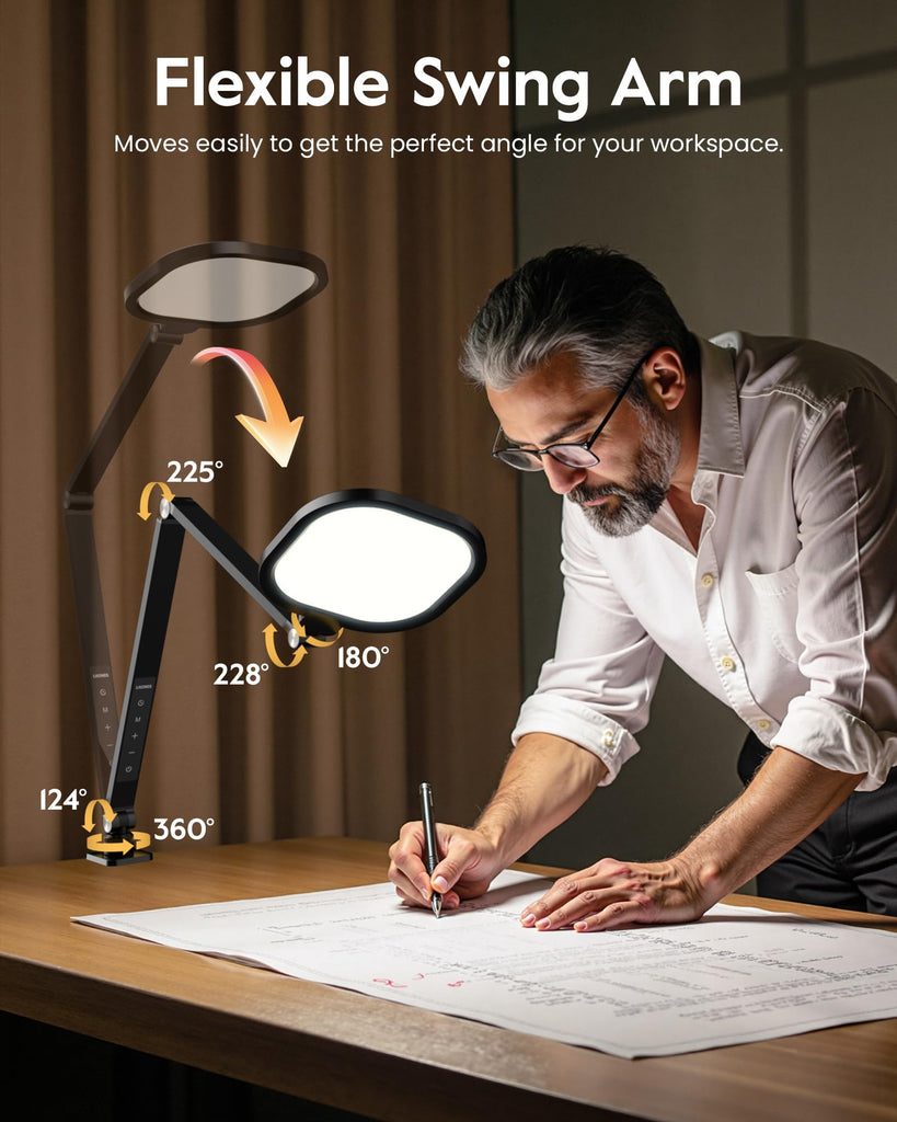 Remote LED Desk Lamp with Clamp, 2000LM, 30 Modes, Metal Arm