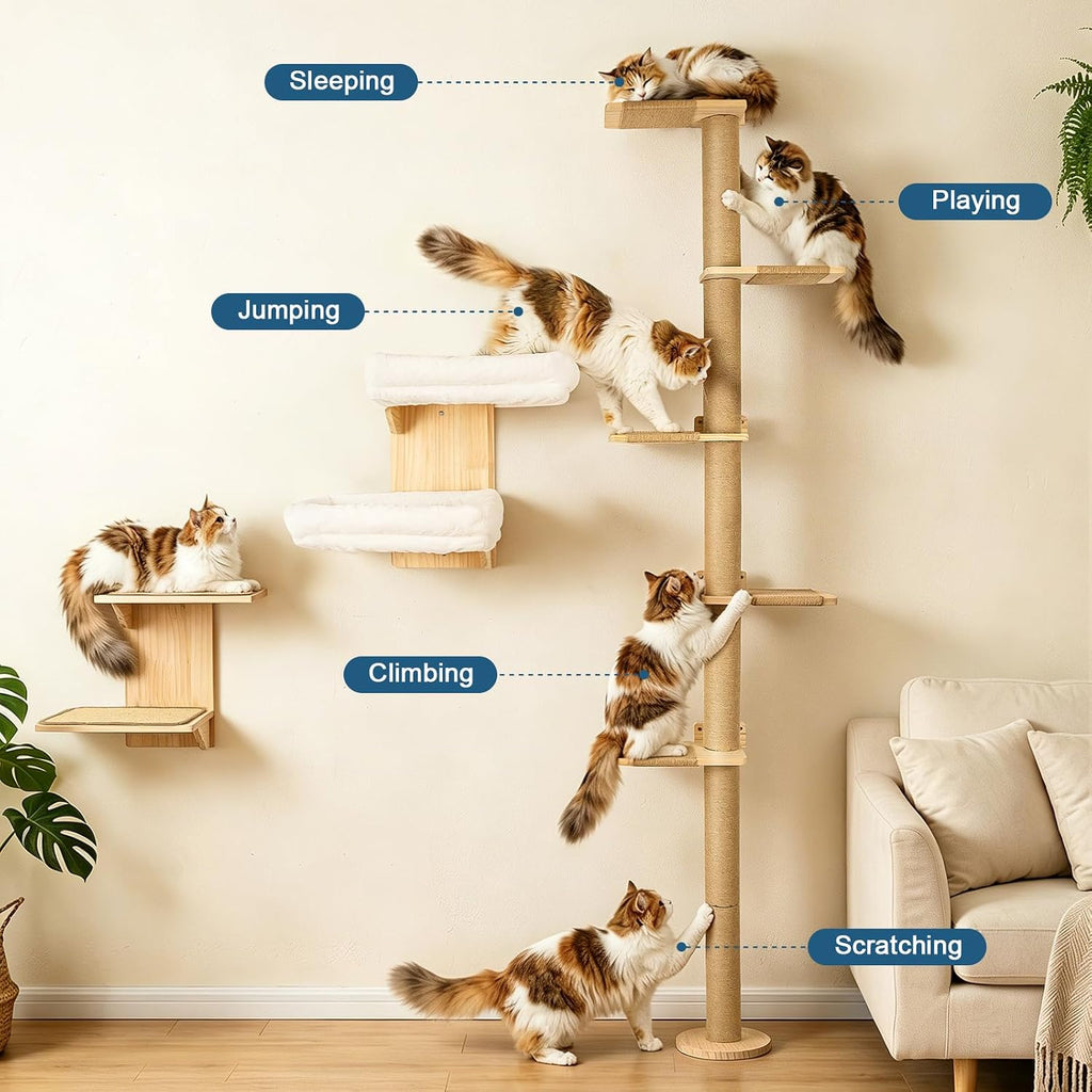 Wall Mounted 5-Tier Cat Scratching Post Tree for Small & Medium Cats
