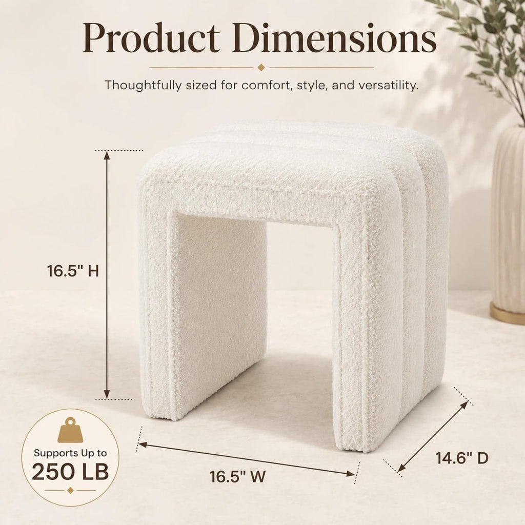 Vanity Stool Chair, Modern Teddy Velvet Ottoman Footrest, Sofa Bench Footstool Extra Seat, Home Decor for Makeup