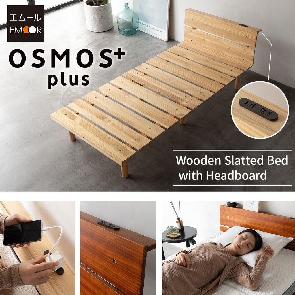 Wood Slatted Floor Bed Frame for Japanese Futon Mattress (Retro-Brown), Head Board Height Adjustable