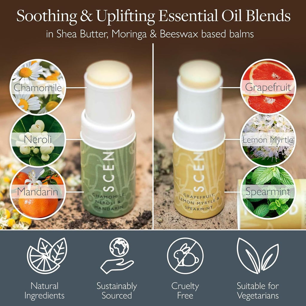 Aromatherapy Balm Sticks for Stress Relief & Positivity - Roll On Essential Oil Blends of Grapefruit, Lemon
