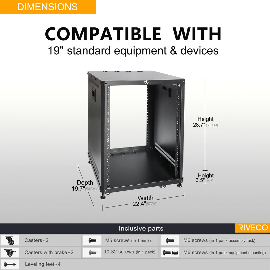 15U Network & Audio Rack with Feet & Wheels, Obtuse Angel Server Rack Cabinet, Rolling Studio Rack Case with