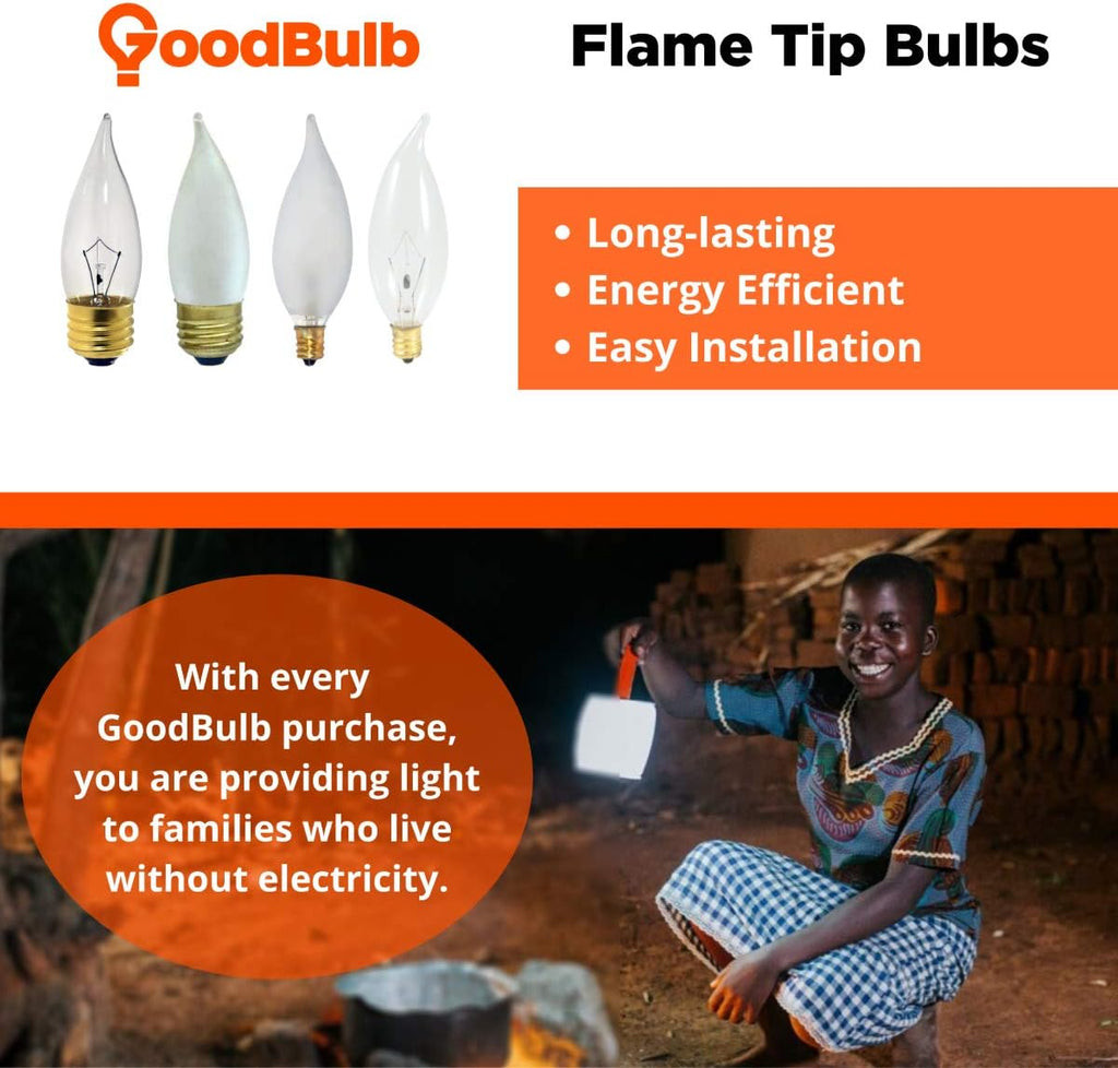 25 Watt Flame Tip Candelabra Light Bulbs CA10 Frosted Finish E12 Base 2700K Soft White Light CFF Dimmable 25W 175