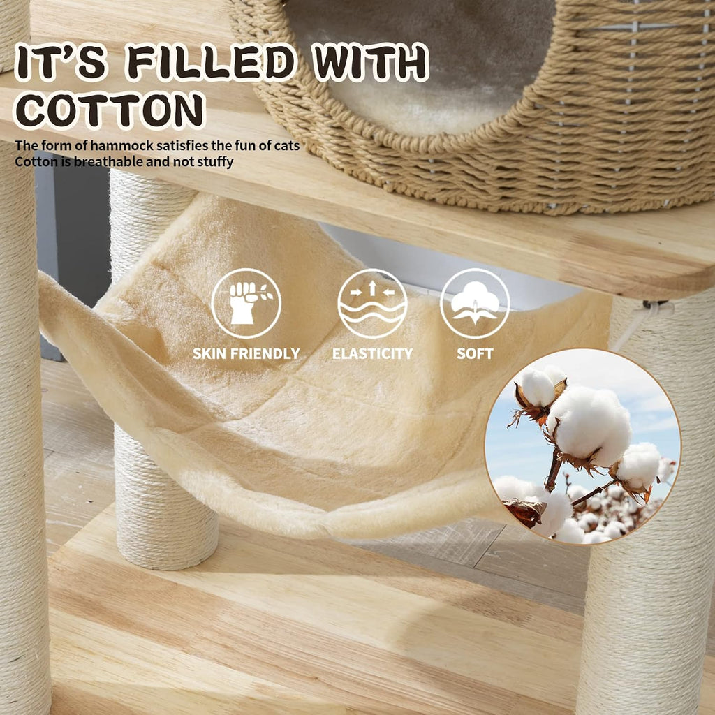 59-Inch Modern Cat Tree Tower for Large Indoor Cats, Handwoven Basket Condo
