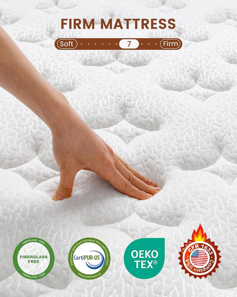 King Size Hybrid Mattress Firm - 14 Inch King Mattress in a Box - Orthopedic Spinal Alignment & Deep Sleep