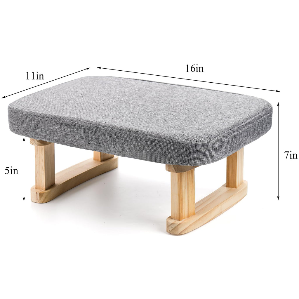 Small Footstool Ottoman, Rectangle Fabric Foot Stool Rest with Wooden Legs and Non-Slip Soft Padding, Modern