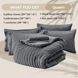 Queen Comforter Set Seersucker 7 Pieces, All Season Luxury Bed in a Bag, Bedding Set with Comforters, Sheets