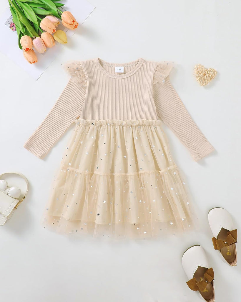 Toddler Tutu Dress Girl Ruffle Long Sleeve Fall Winter Tulle Dresses