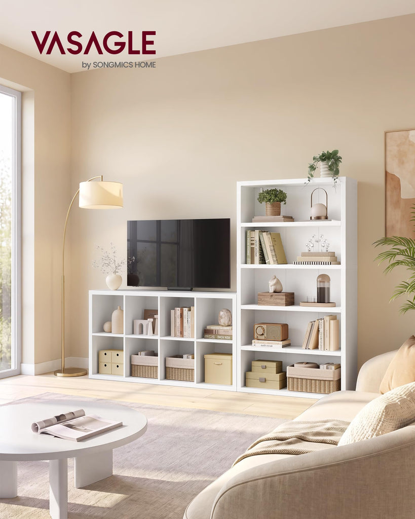 5-Tier Bookshelf, Minimalist Bookcase with Adjustable Shelves