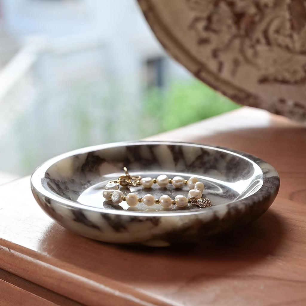 Natural Marble Ring Dish Jewelry Tray, 5.5" Trinket Dish