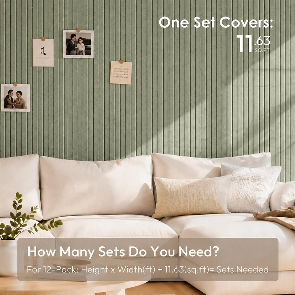 Ribbed Felt Bulletin Board Tiles, 12 Pack Sage Green Cork Board Alternative for Walls, Large Grooved Felt Wall Tiles
