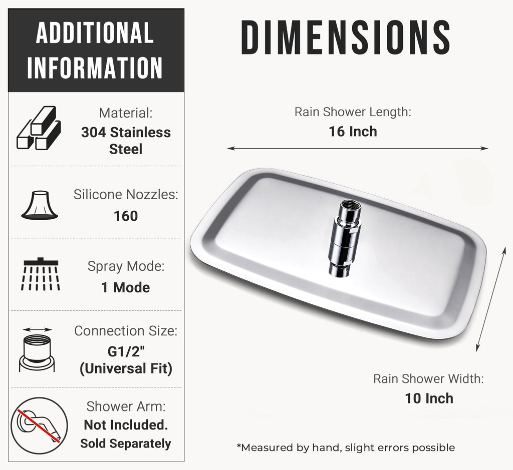 All Metal 16 Inch Large Rain Shower Head for Ceiling or Wall
