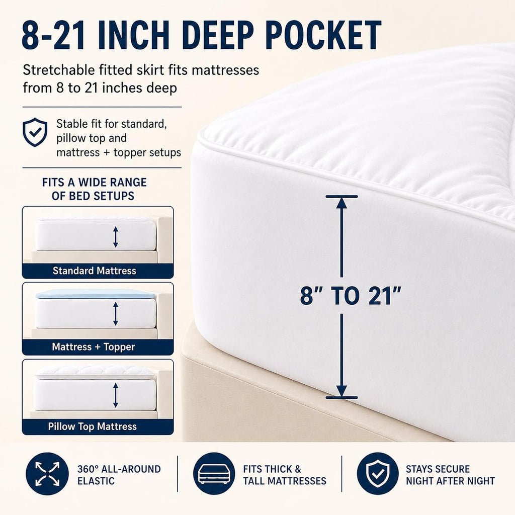 King Mattress Pad, 450 GSM Fill, Cotton Top, 8-21 Inch Pocket | OEKO-TEX Certified, White King 78 x 80 Inches
