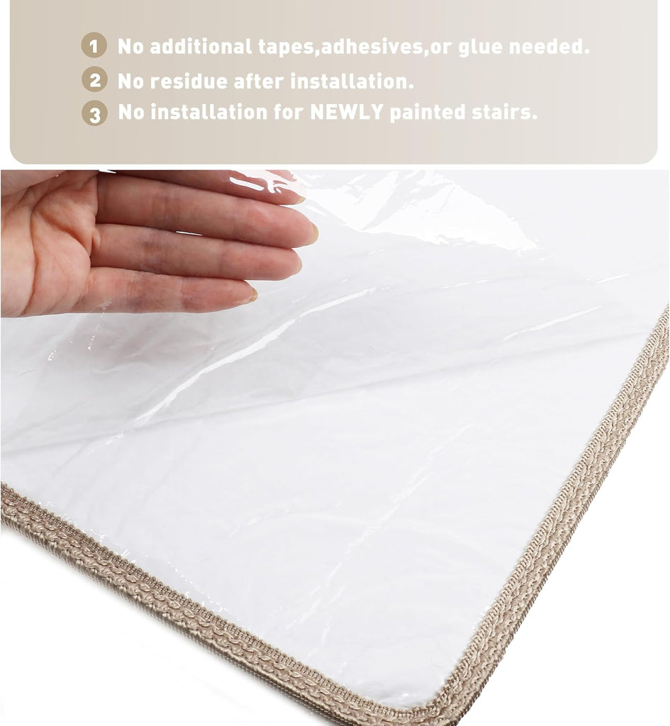Ultra Plush Carpet Stair Treads 8 x 30 Inch Cream Gray 14 Pcs | Soft Indoor Stair Protector,Reduce Noise,Self