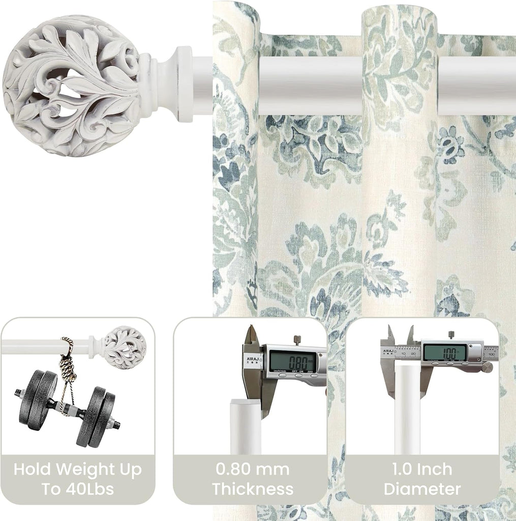 Heavy Duty Curtain Rod 18 to 64 inches (1.5-5.55 ft),1-Inch Diameter Adjustable Drapery Rod with Decorative Openwork
