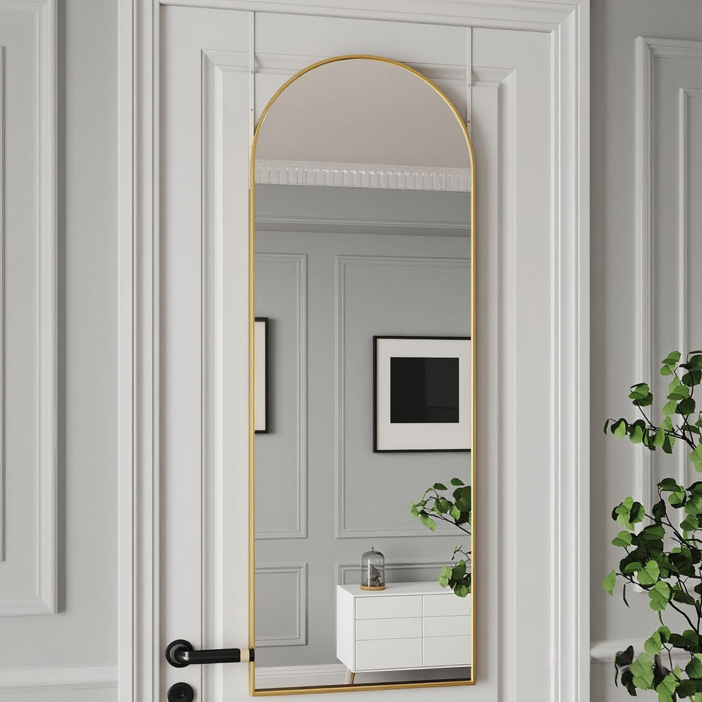 50"x 16" Door Mirror, Arched Full Length Mirror Over The Door, Gold
