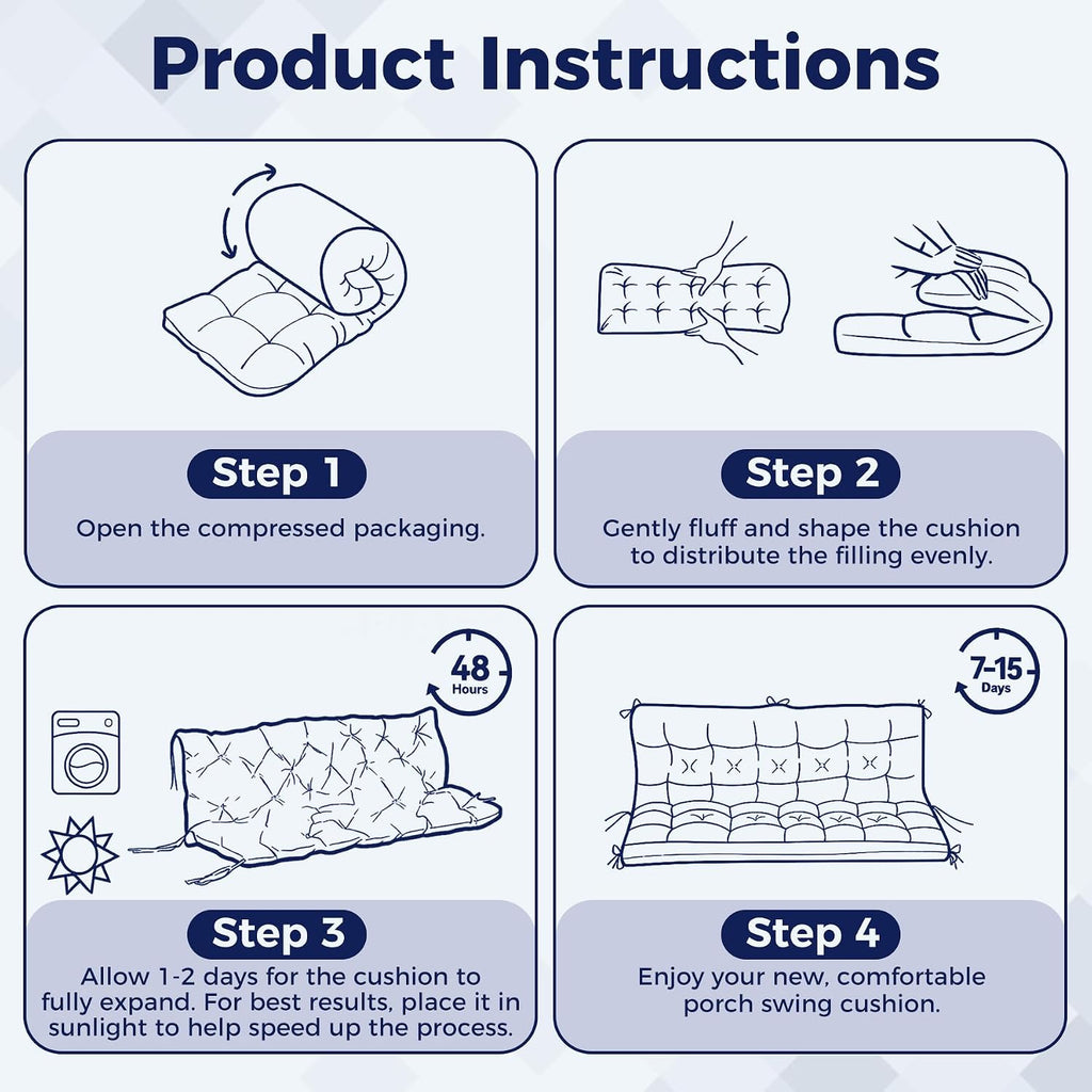 Porch Swing Cushions, 60×40×4 Inch, Waterproof, Navy Blue | Patio Swing Cushions for Outdoor Furniture, Fade