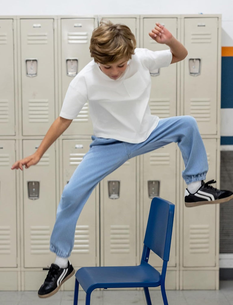 Boys Baggy Jeans, Stretch Waist Sweatpant Jeans for Boys, Denim Joggers for Growing Child, School Attire