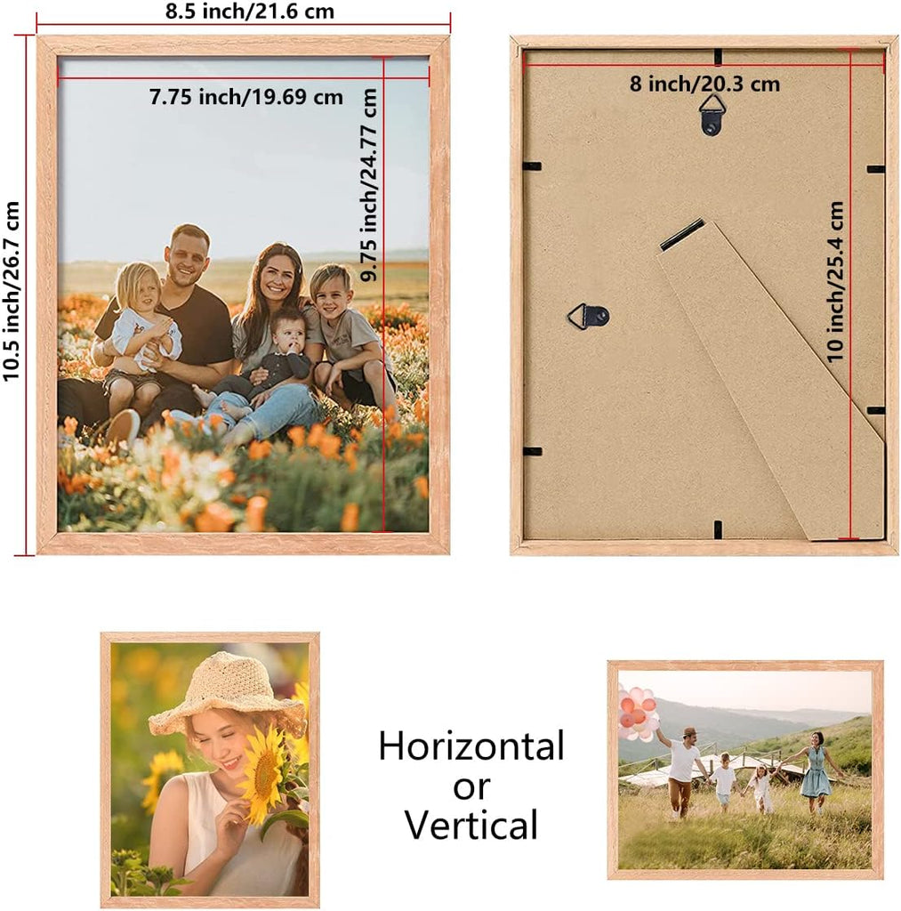 8x10 Set of 6 Oak Wood Picture Frame Solid Wooden Photo Frame | Natural Wood Color Frames with Real Glass for Wall