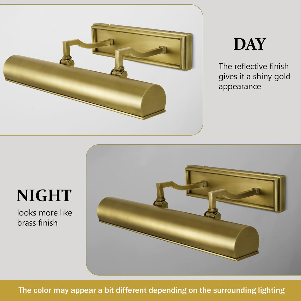 18" Brass Picture Lights Hardwired, 3-Light Gold Picture Frame Light Linear Gallery Picture Light for Wall Adjustable