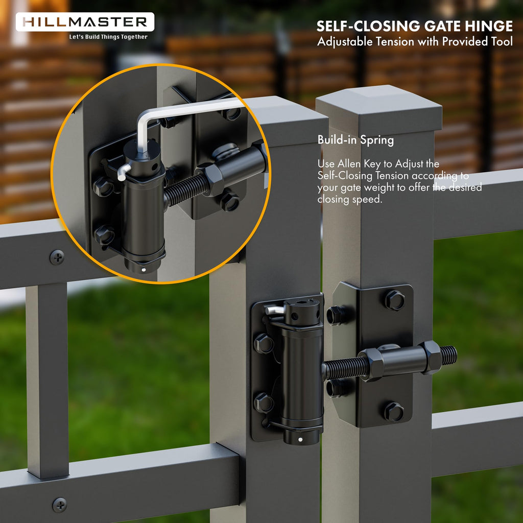 Heavy Duty Self Closing Gate Hinges for Metal/Vinyl/PVC/Wood Fence, 90 Degree Narrow Wood Door Hinges with Adjustable