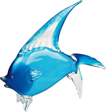 16" Mouth Blown Light Blue Tropical Fish Art Glass