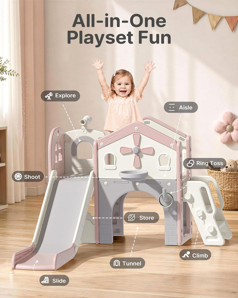 Toddler Slide Playset, in-1 Kids Slide for Toddlers 1-3 Pink