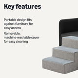 Dog Steps, 14.4" H, 3-Step Pet Stairs with Non-Slip Bottom for Bed Couch and Sofa, Indoor Dogs and Cats, Grey