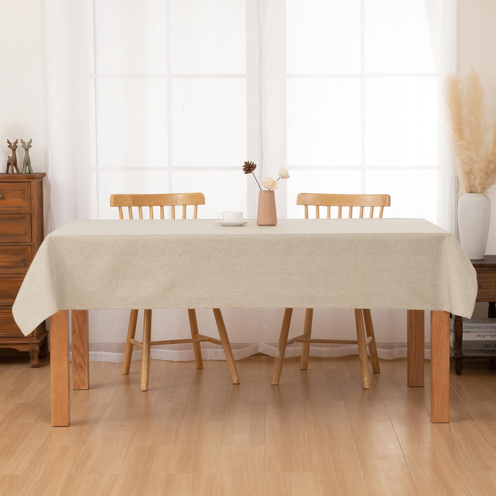 Beige Faux Linen Rectangle Tablecloth 60 x 120 Inch