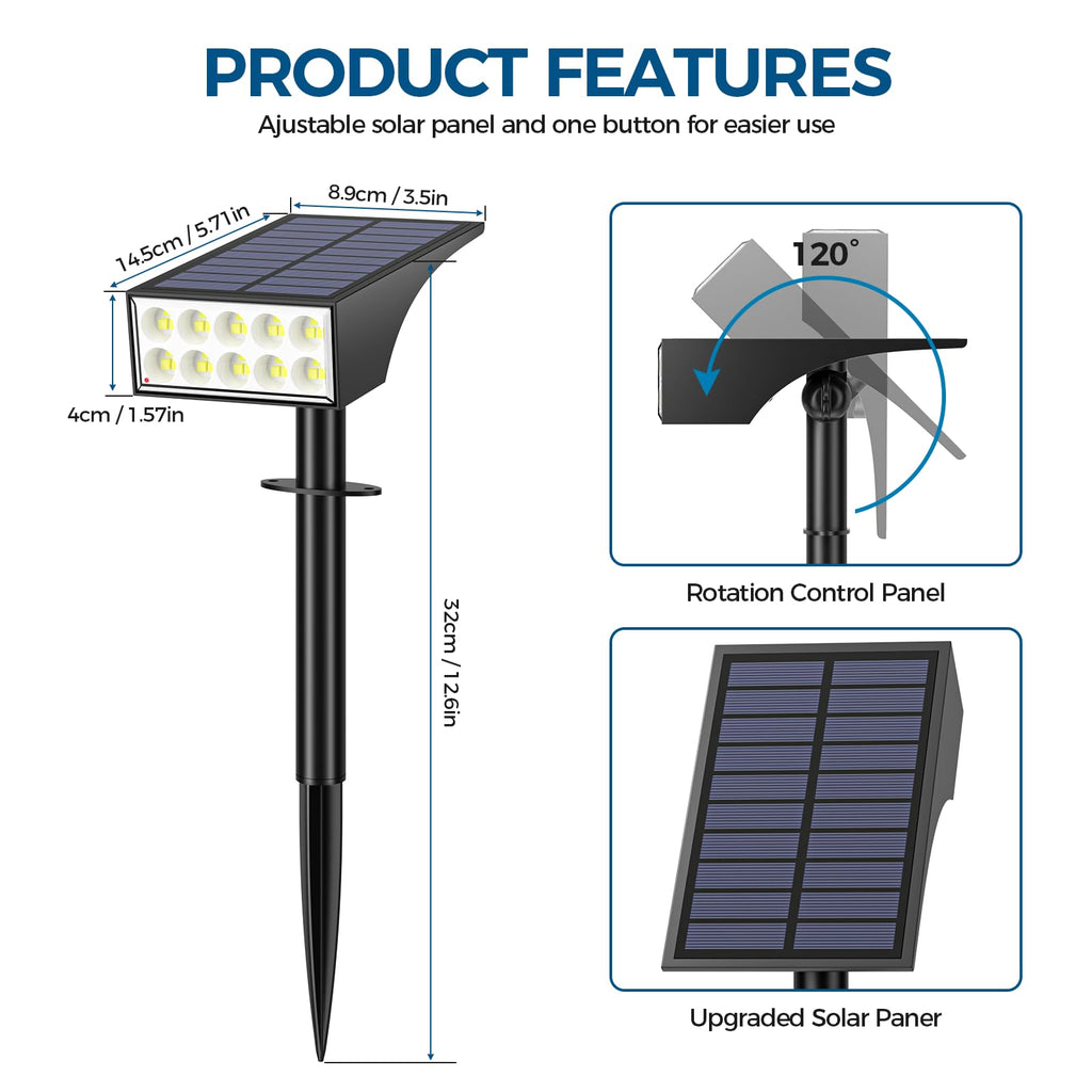 12 Pack Solar Spot Lights Outdoor Landscape Spotlights, Cool White