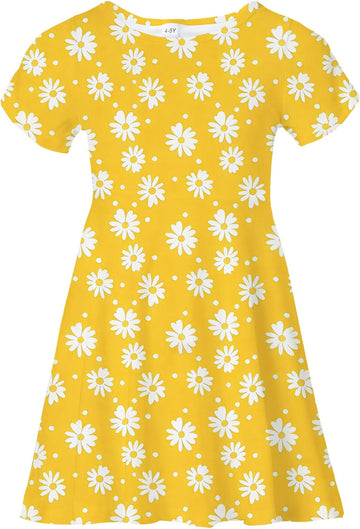 Girl's Dresses Cute Print Short Sleeve Casual Sundress for Girls