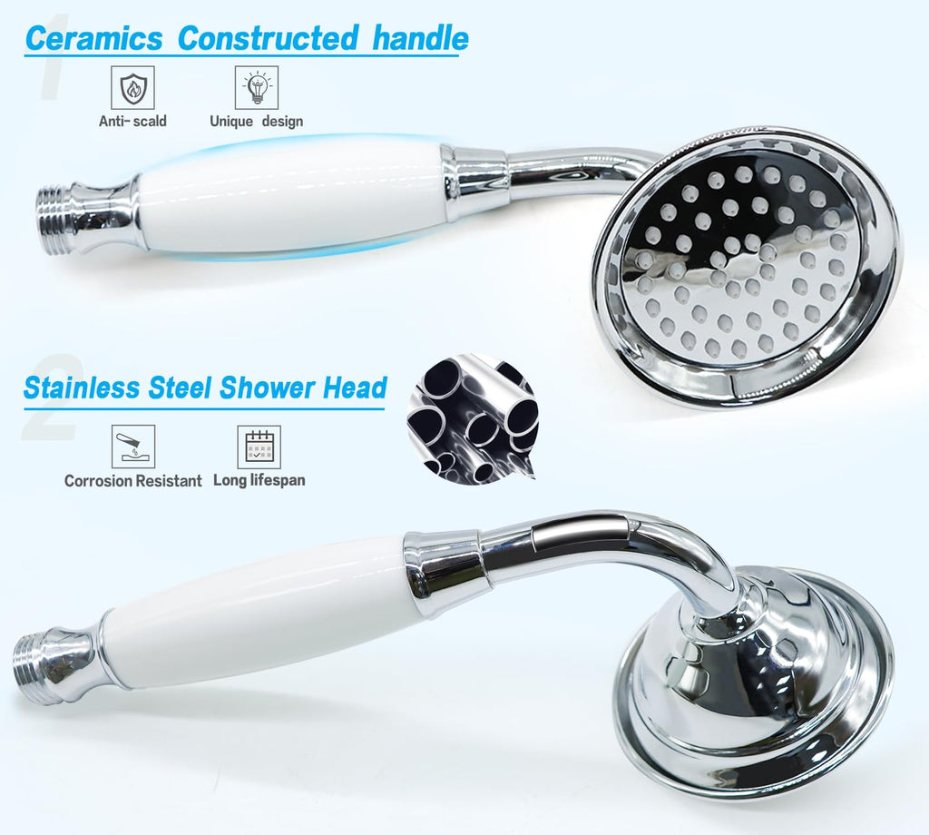 Vintage Hand-held Shower Rain Sprayer Telephone Shaped Ceramic Shower Head with 59 Inch Hose (Chrome Finish)