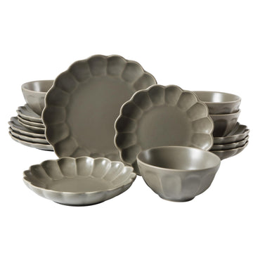 Plates and Bowls Set, 16 Piece Dinnerware Set for 4, Grey