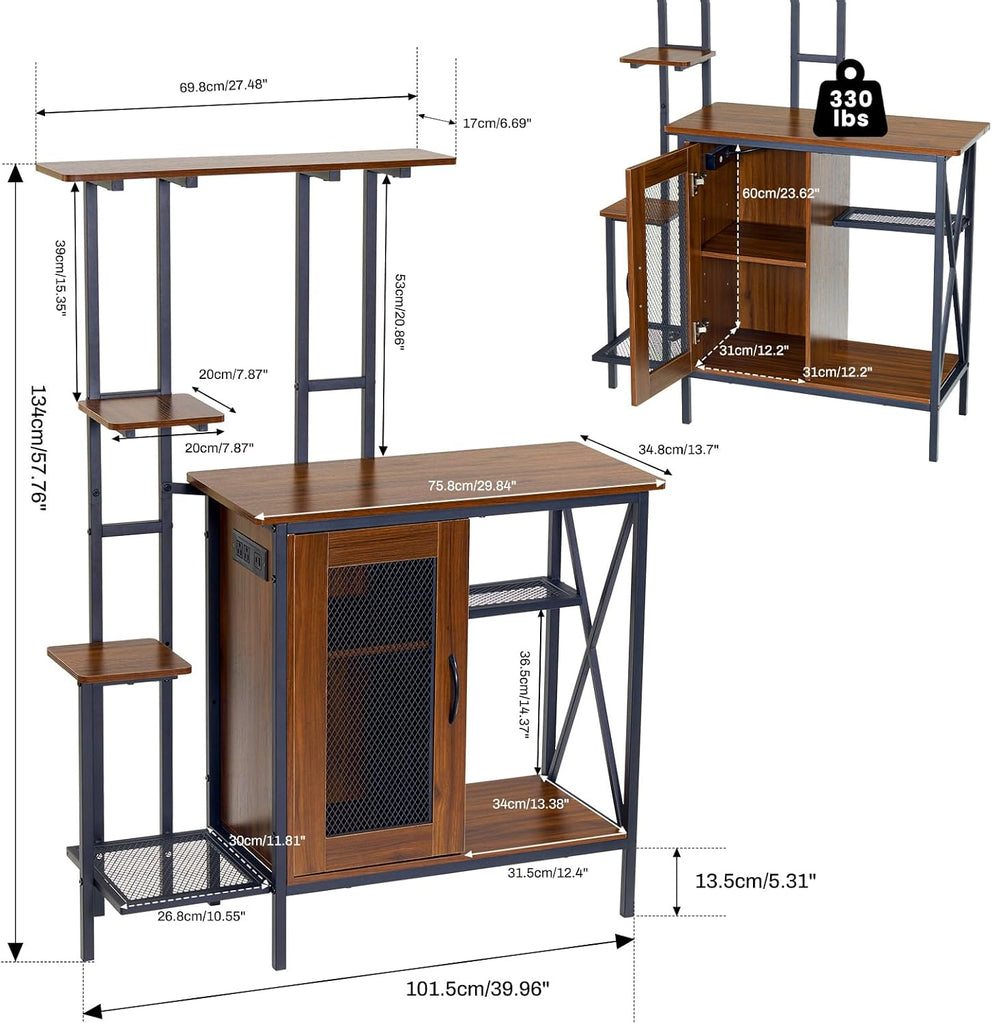 20-29 Gallon Fish Tank Stand with Plant Shelf, 2-in-1 Walnut Aquarium Stand