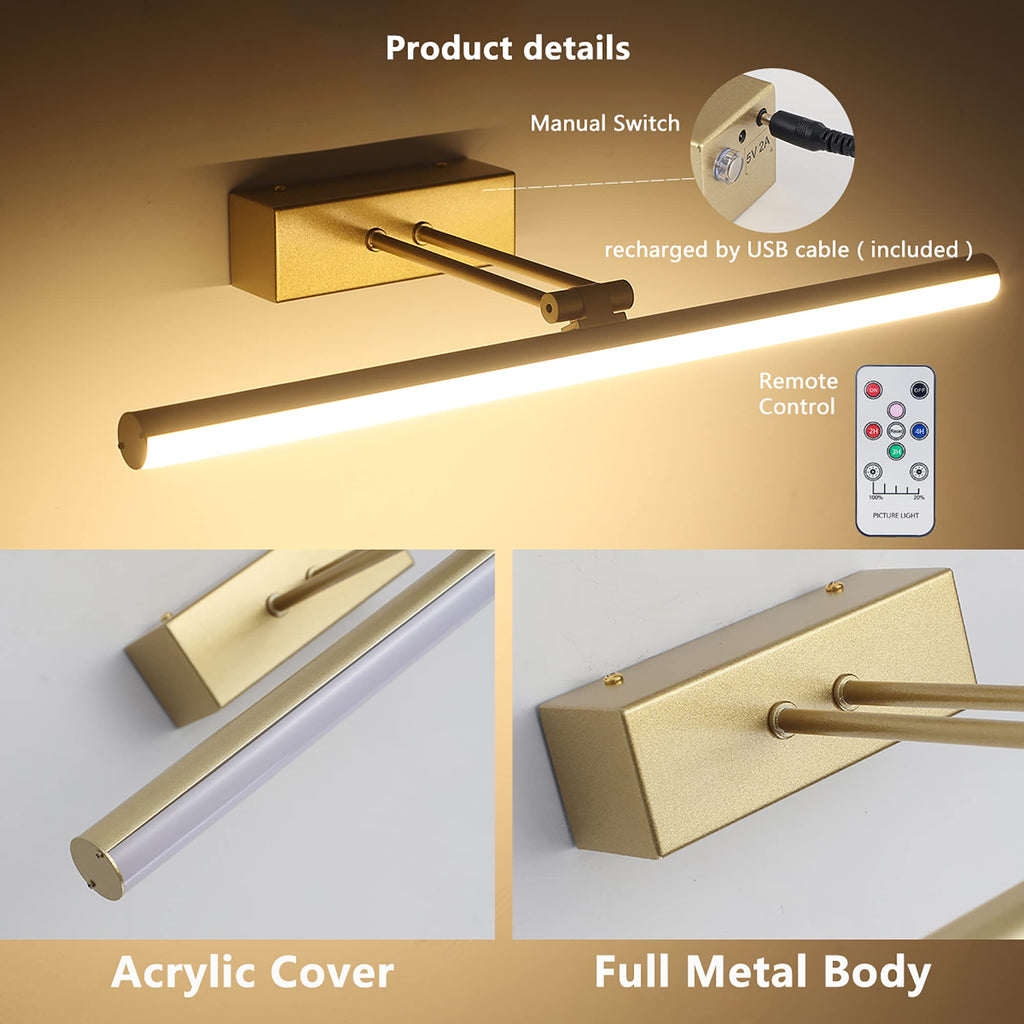 Battery Operated Picture Light,5200mAh Picture Lights for Wall with Remote,16 inch Art Light for Paintings, Gallery