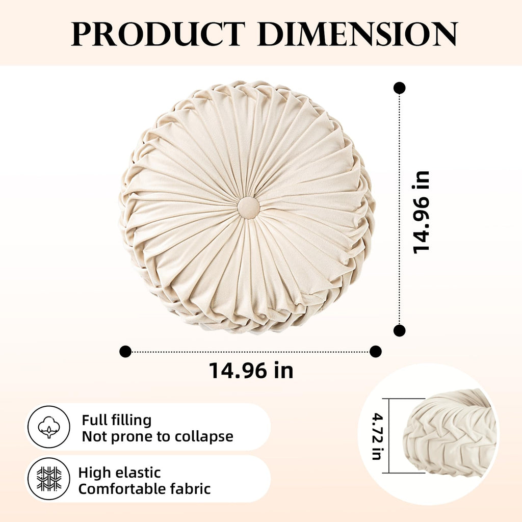 Round Throw Pillow Velvet Pleated Round Pillow Cushion