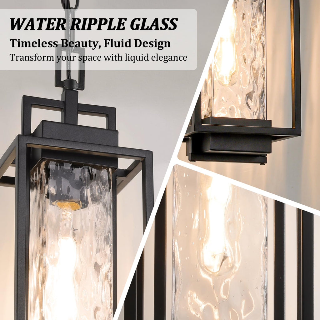 15" Outdoor Pendant Light, Modern Hanging Lantern with LED Bulb