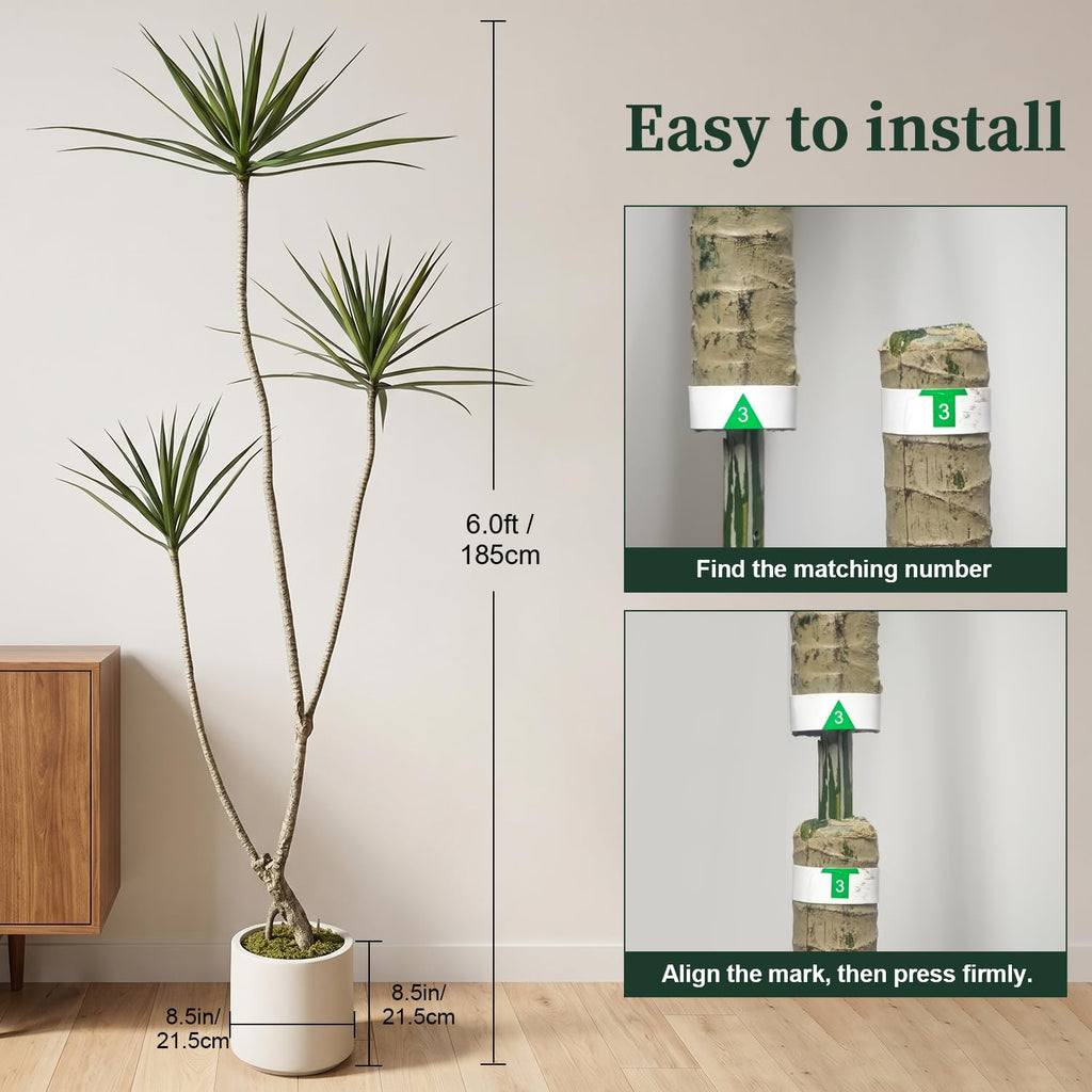 6ft Dracaena Marginata Artificial Tree, 3-Heads Faux Dragon Tree
