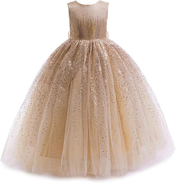 Flower Girls Sequin Dress Bridesmaid Sparkle Formal Wedding Party Birthday Kids Pageant Princess Prom Ball Gown