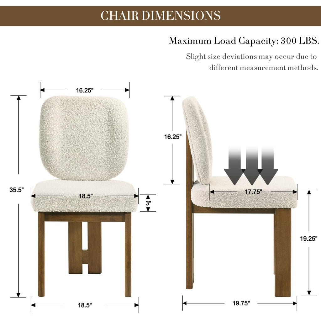 Modern Boucle Dining Chairs Set of 6, Upholstered Armless Side Chairs with Ergonomic Curved Back/Walnut Wood Legs
