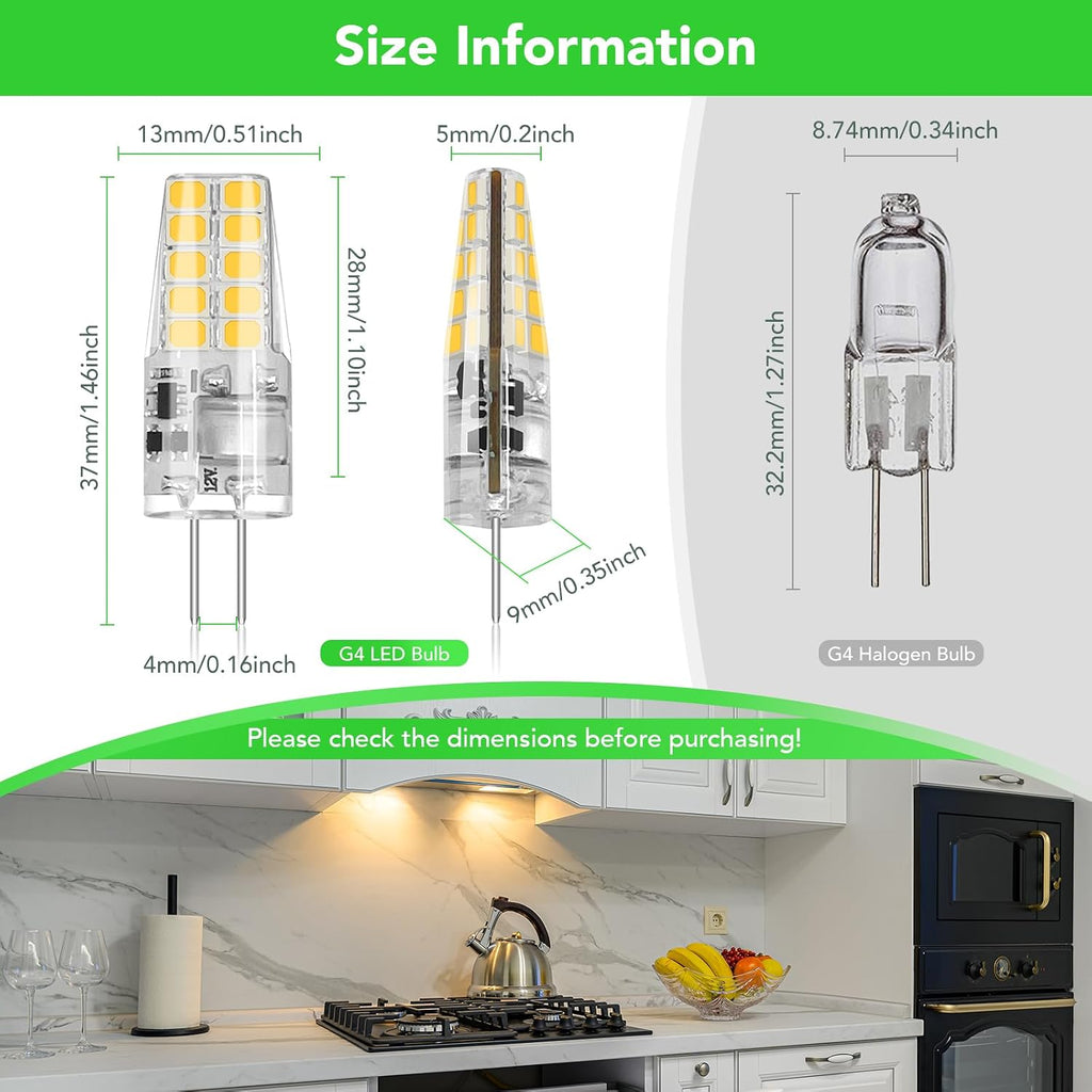 10 Pack G4 LED Bulb 2W Equivalent 30W 3000K Warm White 250 Lumens 360°Beam Angle, T3 Halogen Bulb Replacement