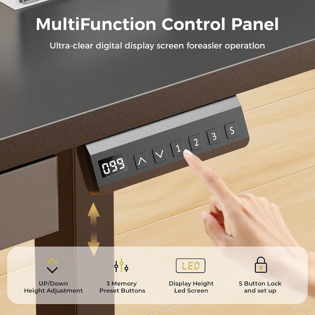 Electric Standing Desk with Drawers, 48 x 24 Inch Height Adjustable Gaming Desk with Monitor Stand, Power Outlets &