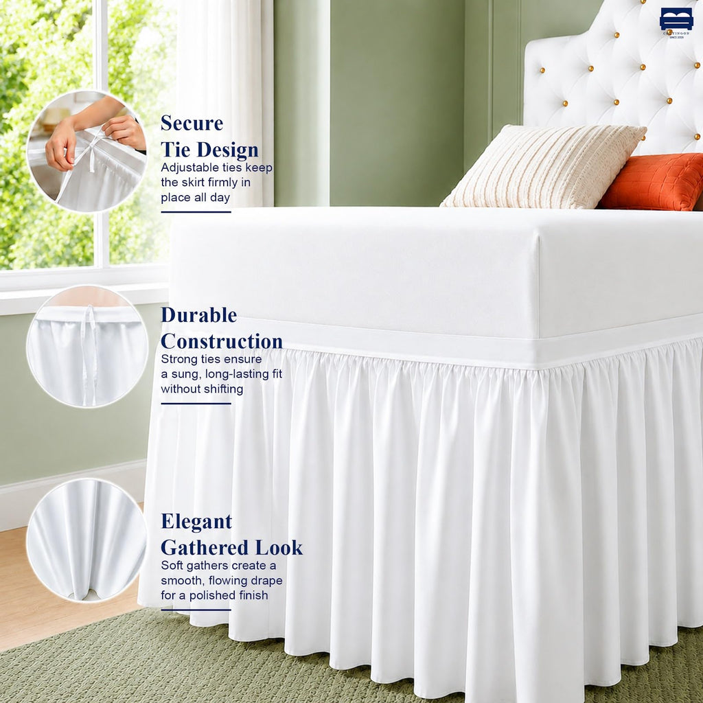 Dorm Room Bed Skirt, 100% Microfiber, White, Twin Drop