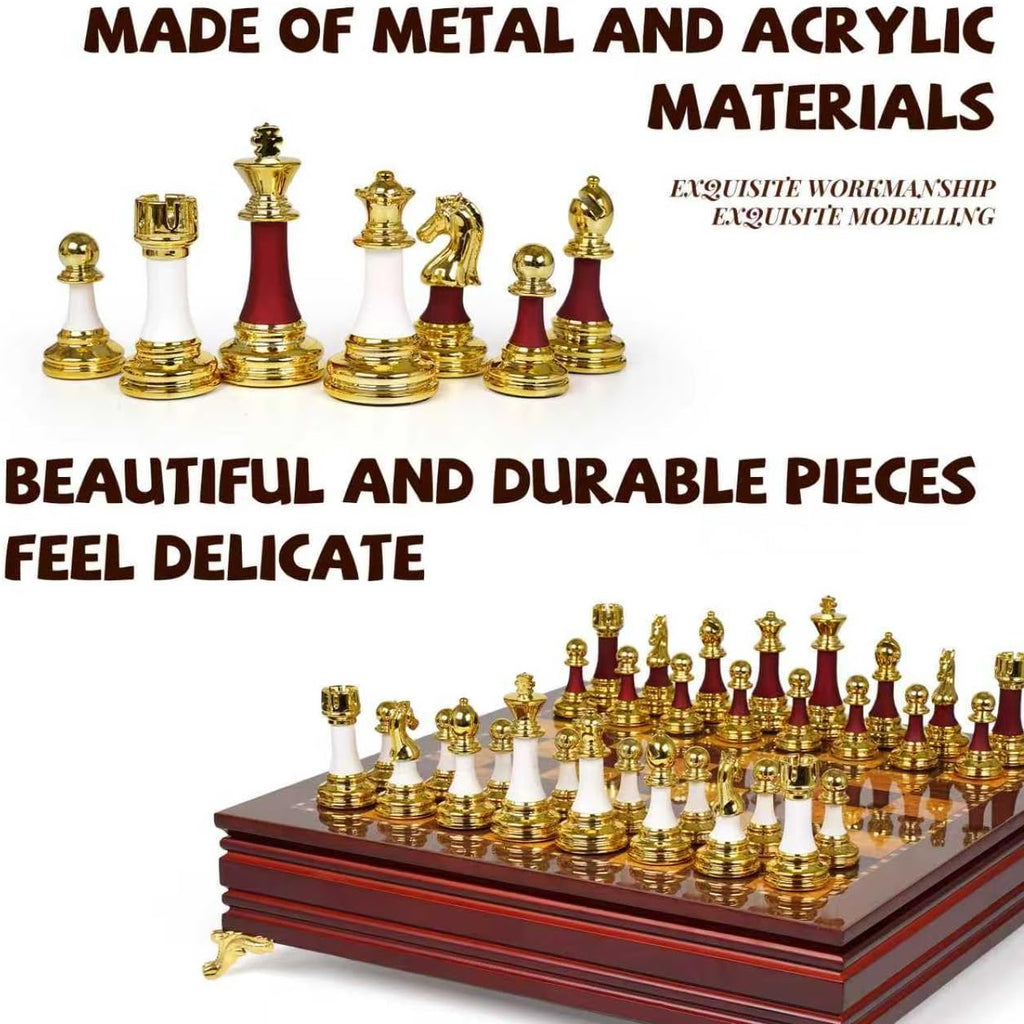15-Inch Large Chess Set for Adults and Kids - Weighted Zinc Alloy & Acrylic Chess Pieces with Wooden Chess Board