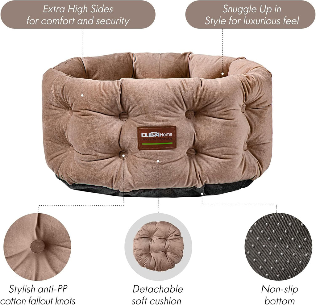 Home Deep Nest Cat Beds for Indoor Cats, Washable Round Cat Bed, Cute Kitten Bed with Anti-Slip Bottom for Kitty